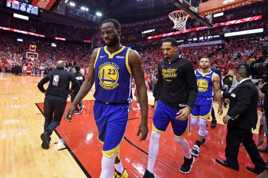 Golden State Warriors Draymond Green (23) walks off the court dejected after losing to the Houston Rockets in overtime during Game 3 of their NBA second round playoff series at the Toyota Center in Houston, Texas on Saturday, May 4, 2019. The Houston Rockets defeated the Golden State Warriors 126-121 in overtime. (Jose Carlos Fajardo/Bay Area News Group)