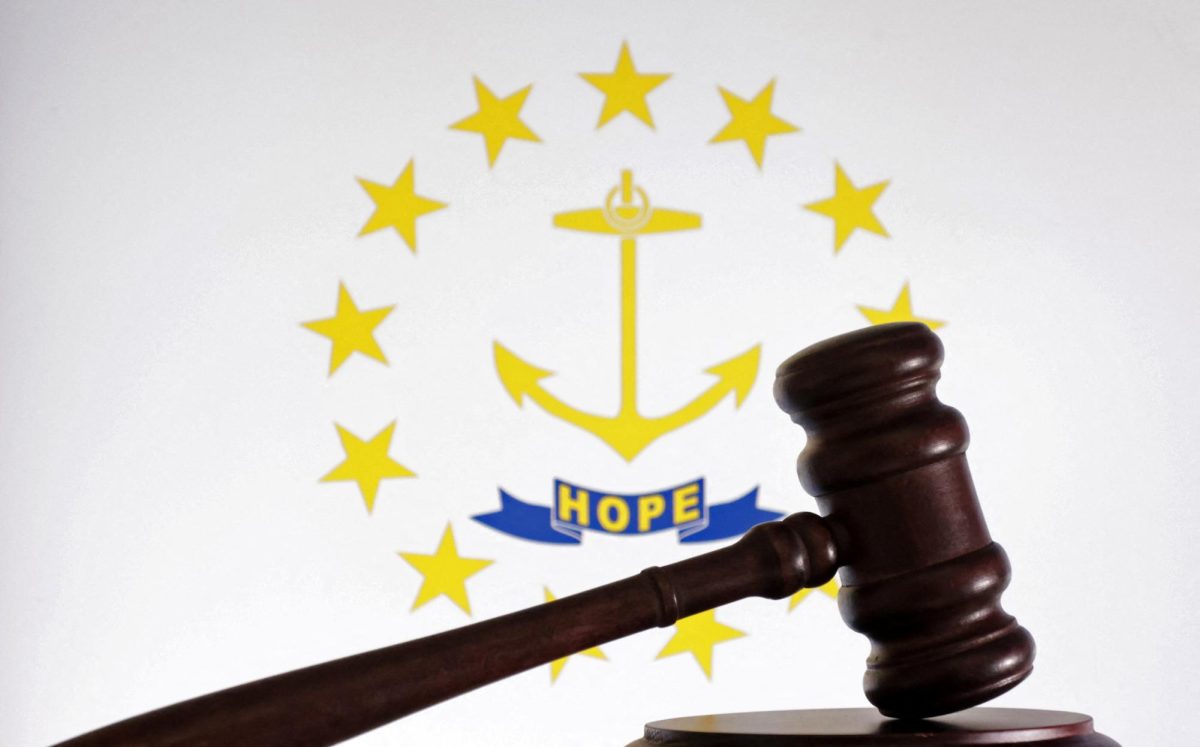 The flag of the U.S. state Rhode Island is seen in this illustration taken, August 21, 2024. REUTERS/Dado Ruvic/Illustration
